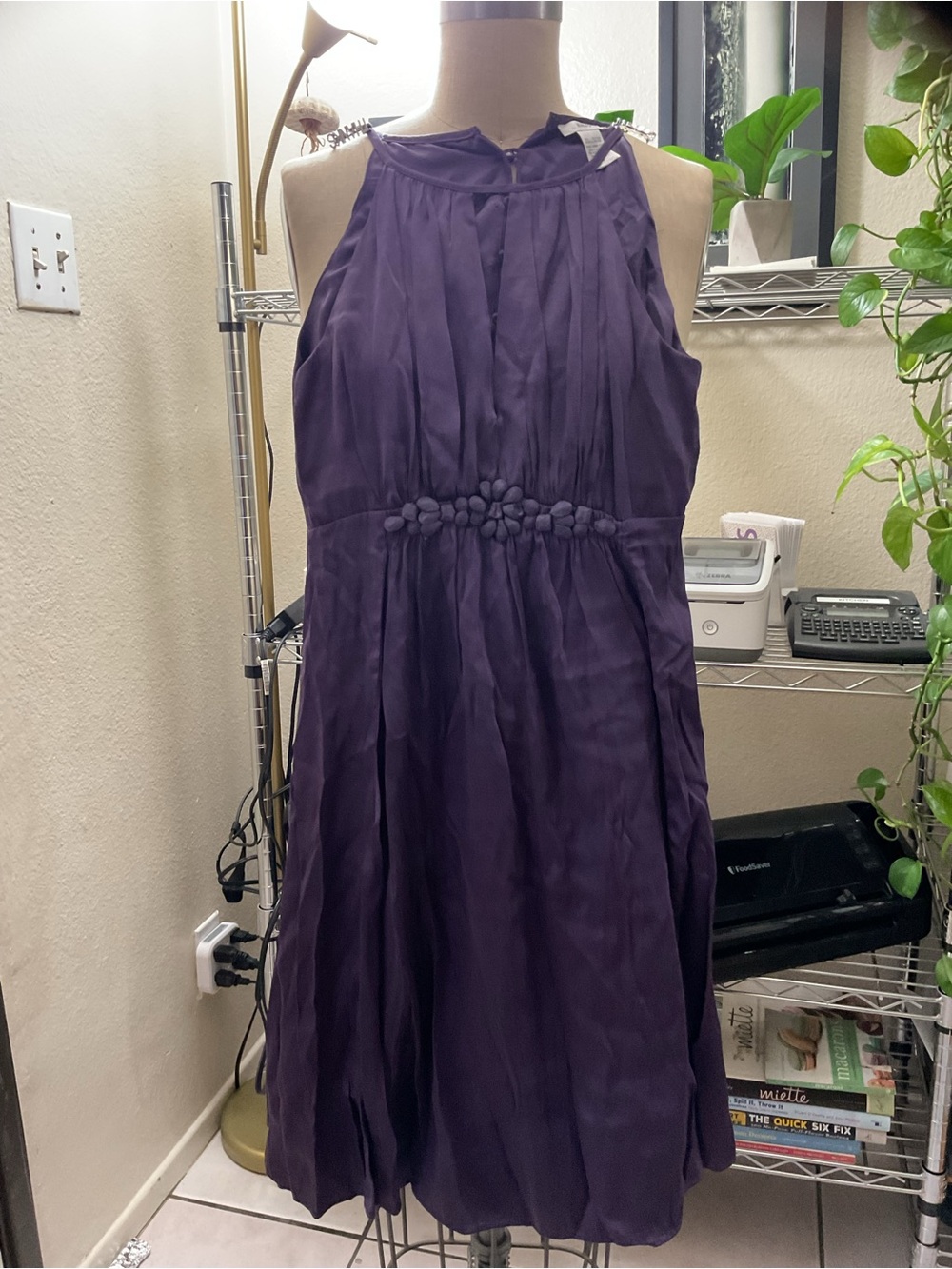 Esley Deep Purple Halter Pleated Midi Dress